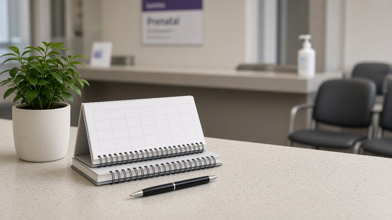 Two calendars stacked on a prenatal desk