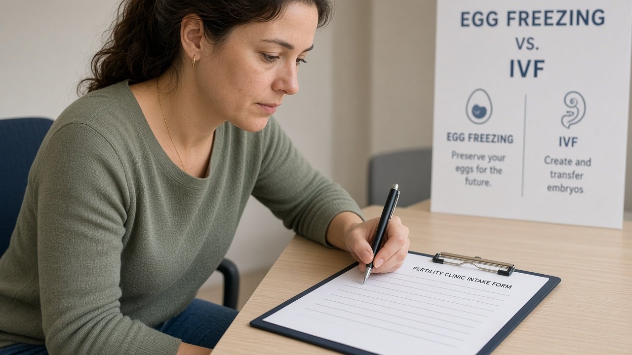 Woman filling a blank clinic clipboard