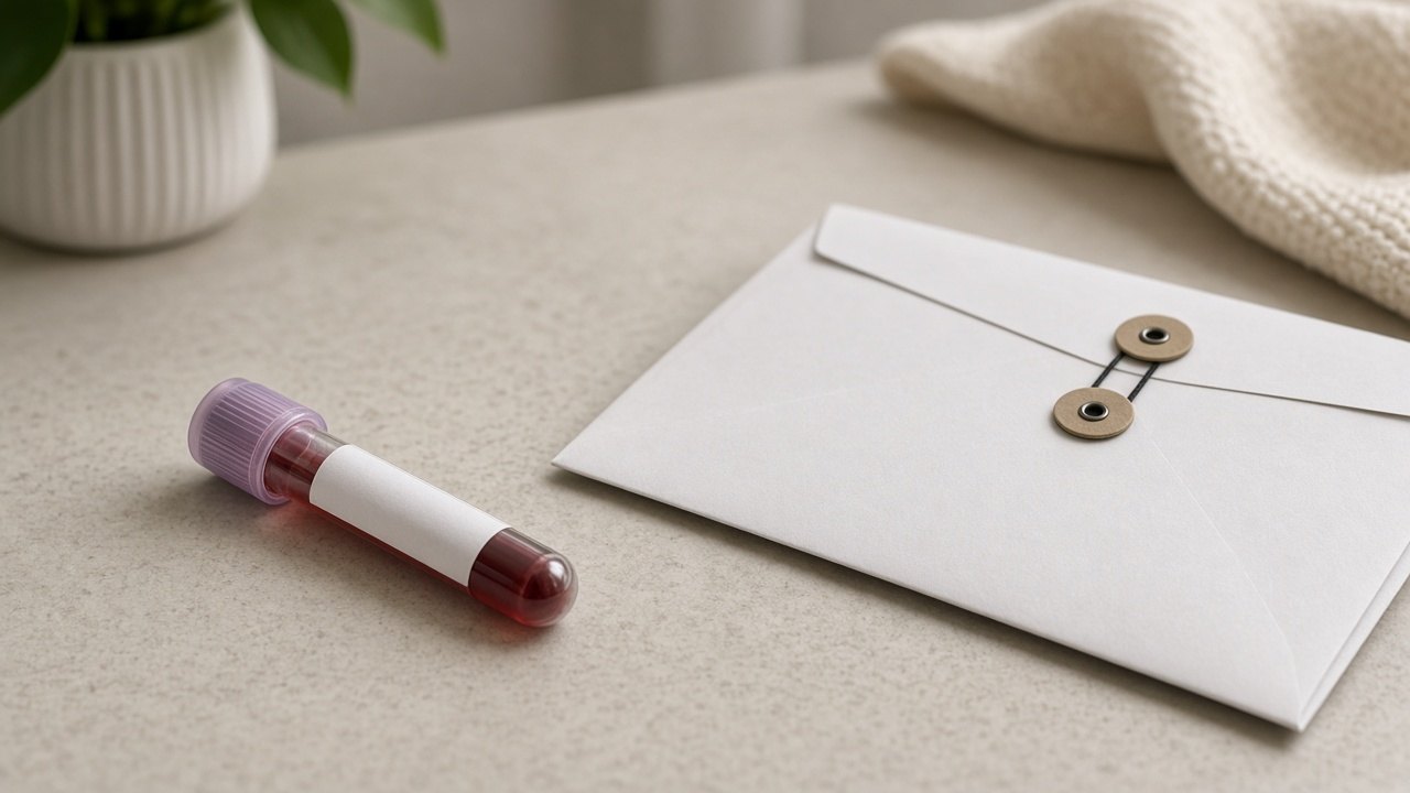 Unlabeled blood tube and a closed lab envelope
