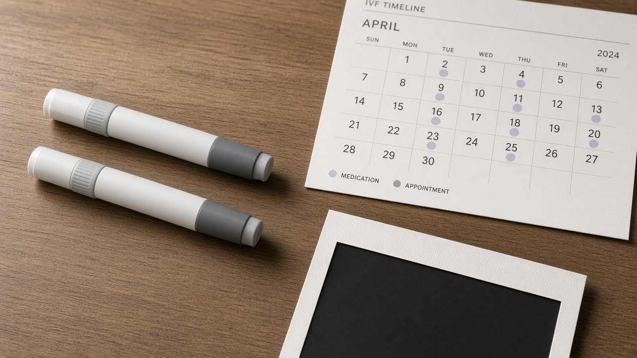 Injection pens and a facedown ultrasound on a table
