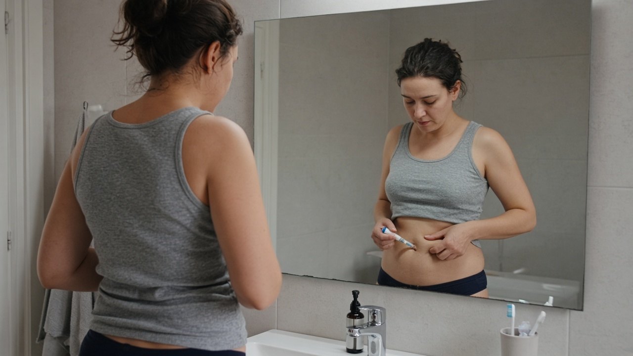 Woman preparing an abdominal injection