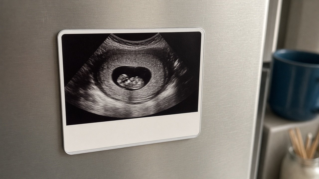 Ultrasound print on a fridge magnet