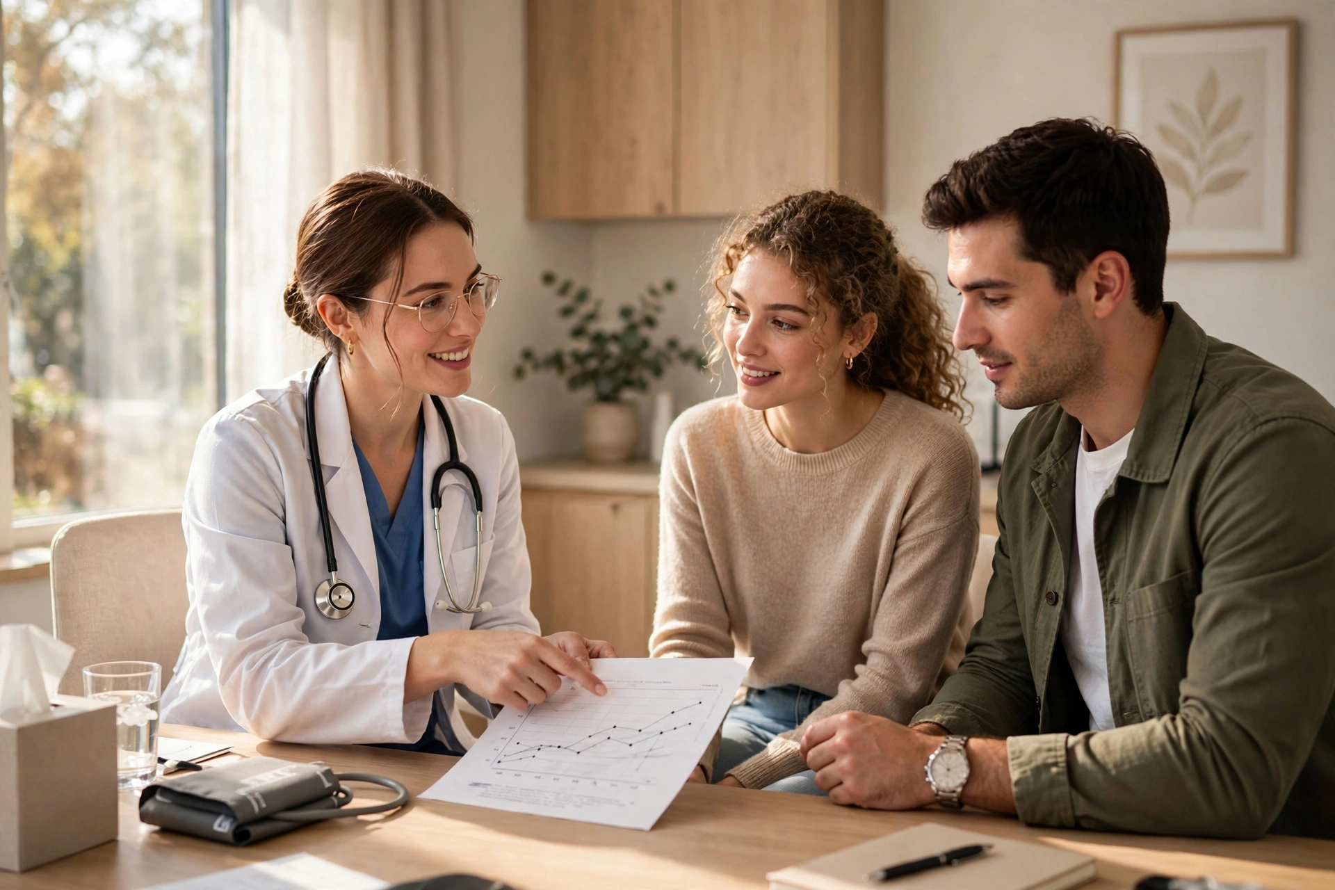 Fertility specialist consulting a couple in a clinic
